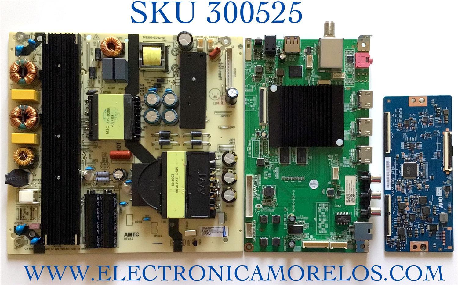 KIT DE TARJETAS PARA ONN·ROKU TV 4K·UHD·HDR / MAIN MS16010-ZC01-01 / 515C16010M08 / M20150-MT / 2E01413C0 / T-CON 55.65T59.C01 / 5565T59C01 / 65T55 C0G CTRL / FUENTE TV6505-ZC02-01 / E021M455-A4 / PANEL T650QVN08.4 / MODELO 100012587 (65 PULGADAS)